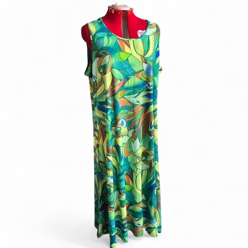 Attitudes by Renee Stained Glass Pattern Sleeveless Maxi Dress Yellow Green 2X